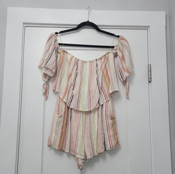 Nordstrom BP Off The Shoulder Multi Color Striped Romper Size XS - Picture 5 of 11